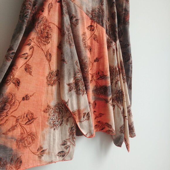 Asymmetrical hem orange brown cream gold stretch midi maxi skirt 14 - Picture 2 of 12